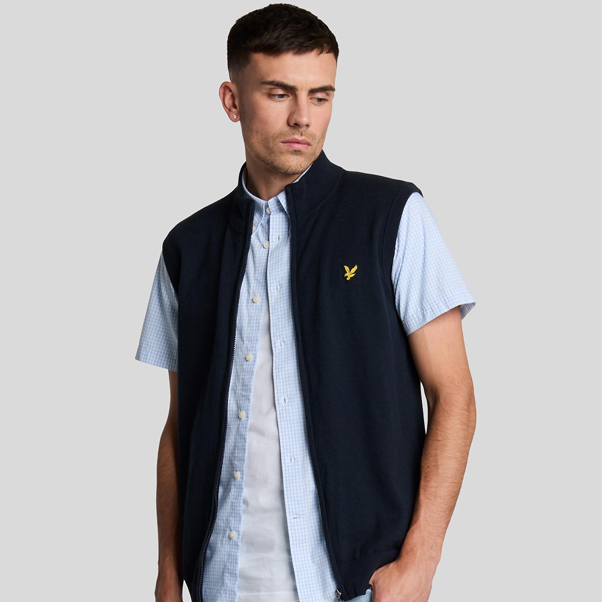 Lyle & Scott Cotton Merino Full Zip Knitted Vest Dark Navy
